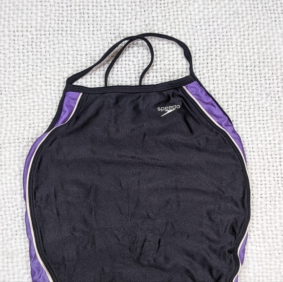 Speedo Rapid Splice Black and Purple Athletic Open Back One Piece *See Measure - Picture 4 of 7